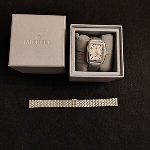 Michele Silver Watch with Silver Leather Strap & Silver Non-branded Metal Strap